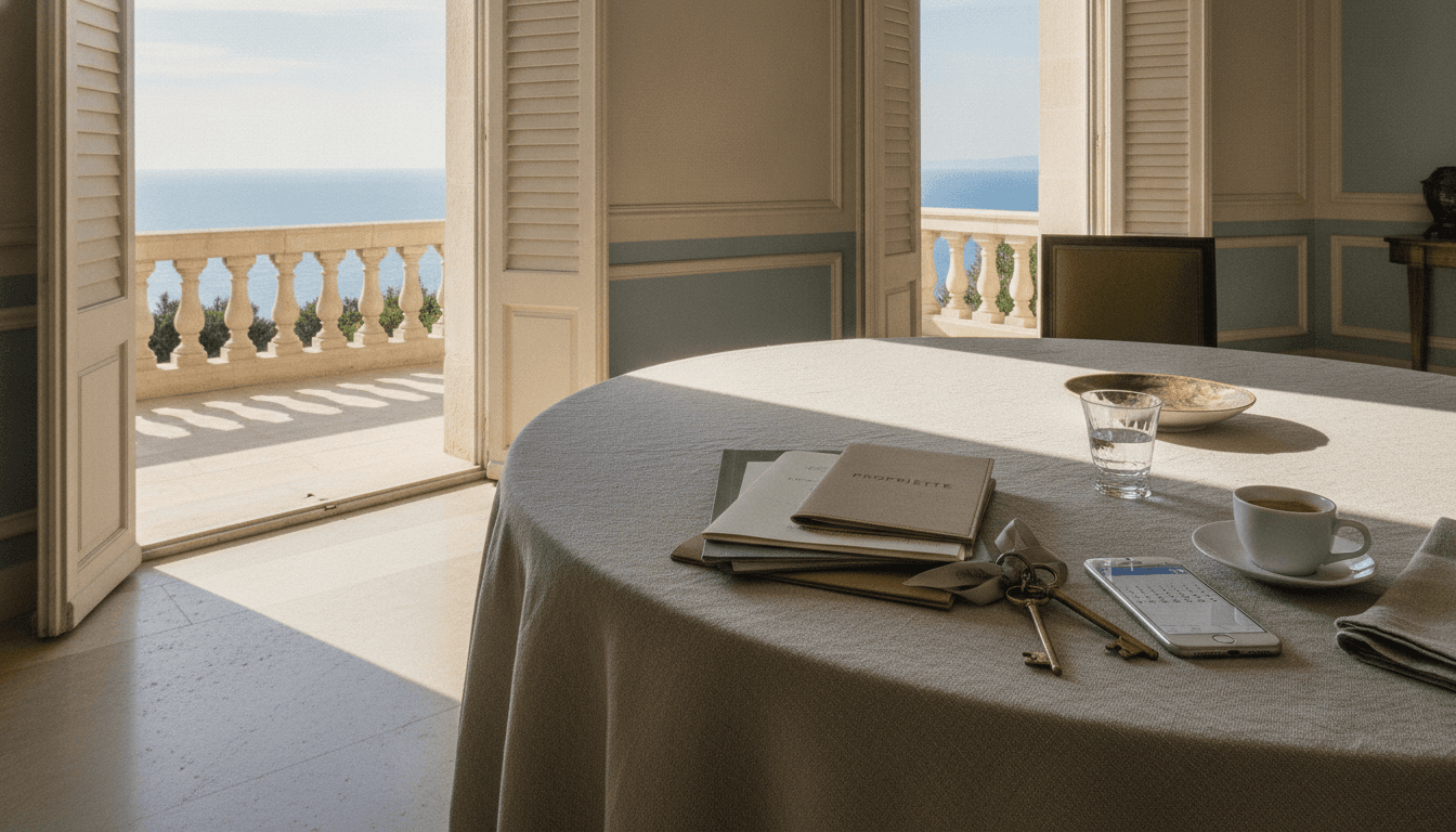Property management French Riviera apartment keys and ownership documents on a table