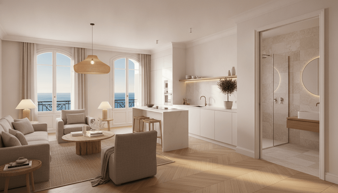 French Riviera rental apartment renovated before letting with bright interior and durable finishes