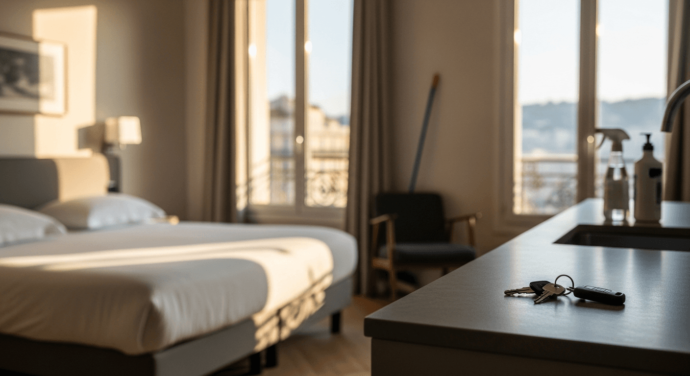 Airbnb cleaning service in Nice France with keys, fresh linen and guest-ready apartment