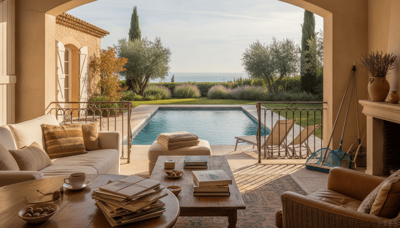 French Riviera second home with pool and garden showing annual running cost considerations