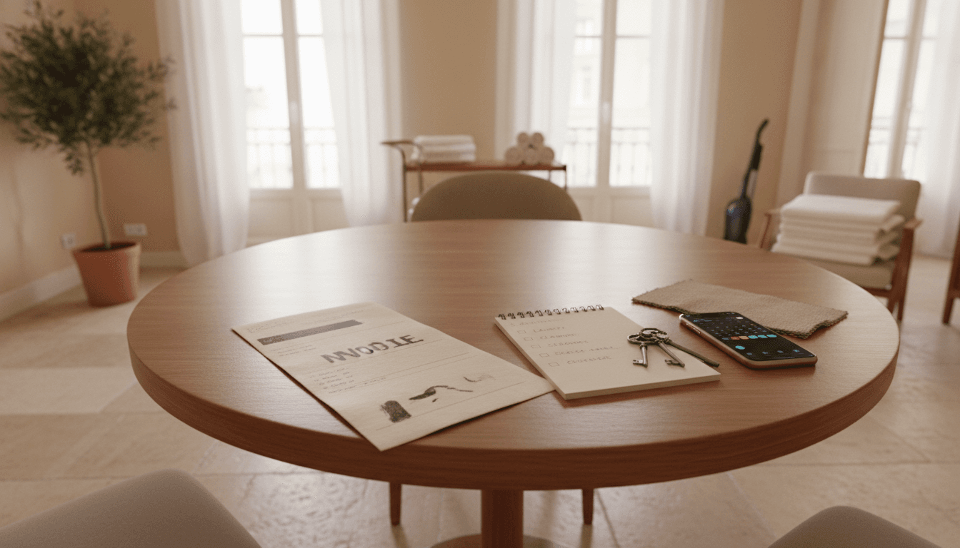 Airbnb apartment cleaning invoice and turnover checklist in Nice, France